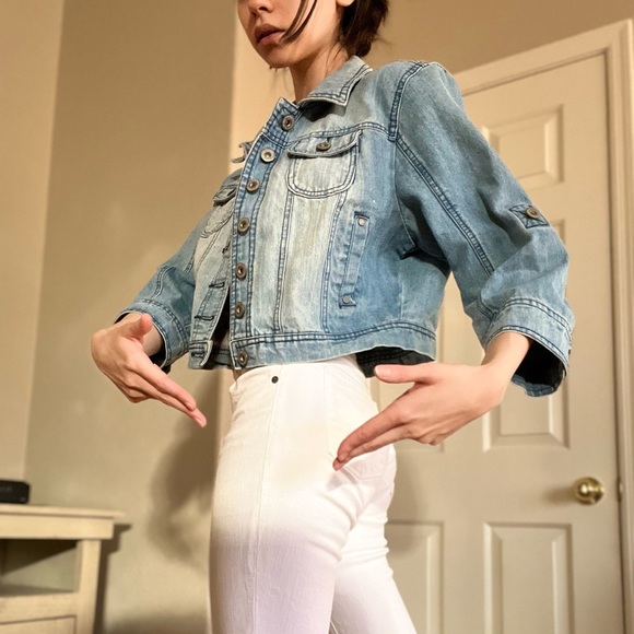 🫐VINTAGE 2000s Cropped Jean Jacket 🫐 - Picture 4 of 5